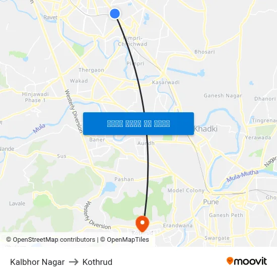 Kalbhor Nagar to Kothrud map
