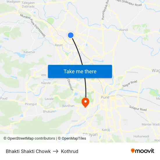 Bhakti Shakti Chowk to Kothrud map