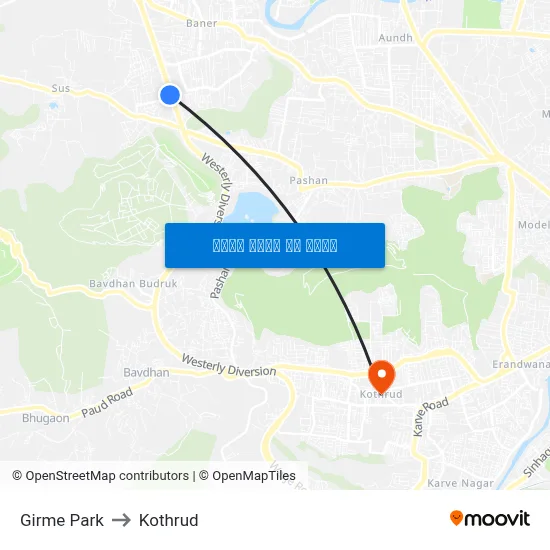 गिरमे पार्क to कोथरुड map