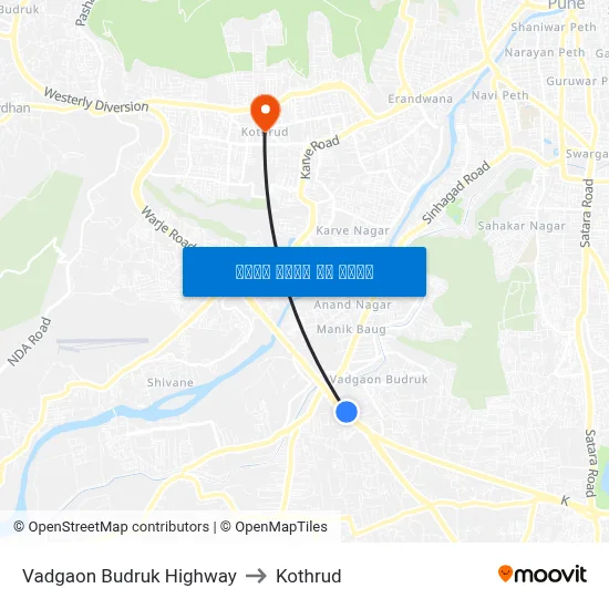 वडगाव बुद्रुक हाईवे to कोथरुड map