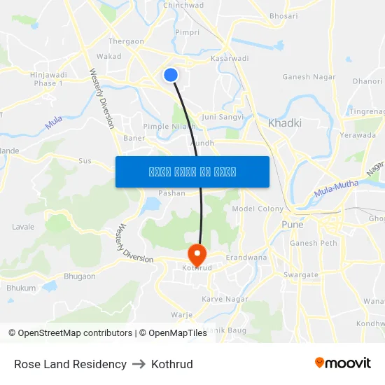 रोज लैंड रेसिडेंसी to कोथरुड map