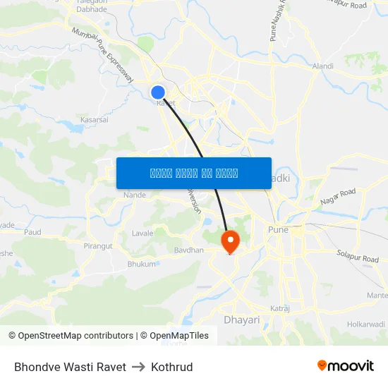 भोंडवे वस्ती रावेत to कोथरुड map