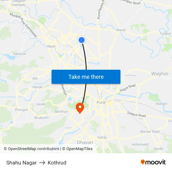 Shahu Nagar to Kothrud map