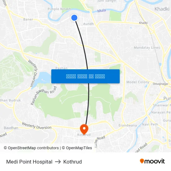 मेडी पॉइंट हॉस्पिटल to कोथरुड map