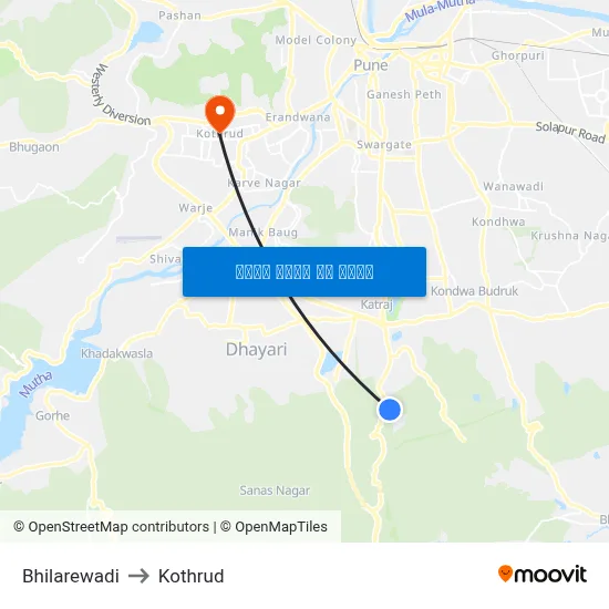 भिलारेवाडी to कोथरुड map