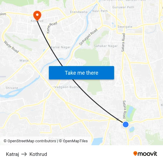 Katraj to Kothrud map