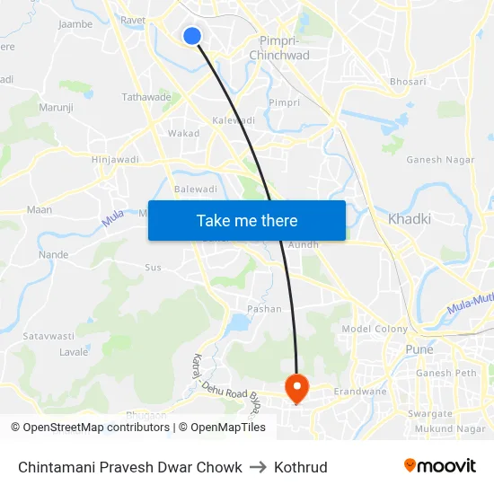 चिंतामणी प्रवेश द्वार चौक to कोथरुड map