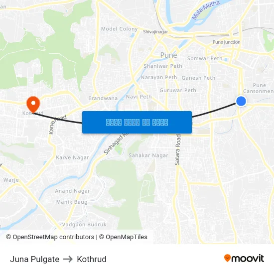 जुना पुलगेट to कोथरुड map