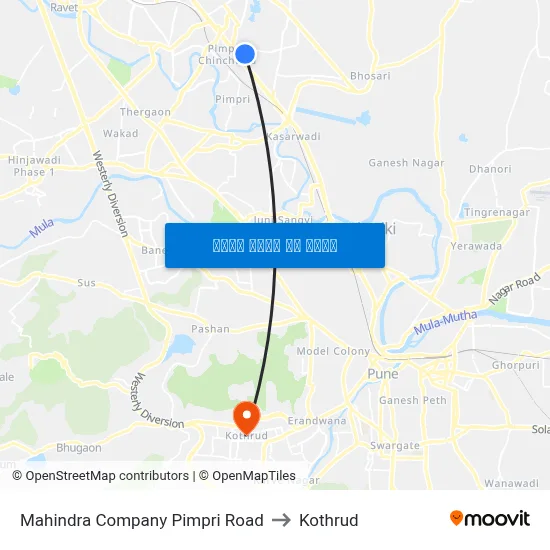 महिंद्रा कंपनी पिंपरी रोड to कोथरुड map