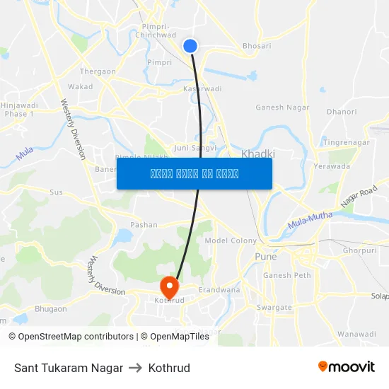 संत तुकाराम नगर to कोथरुड map
