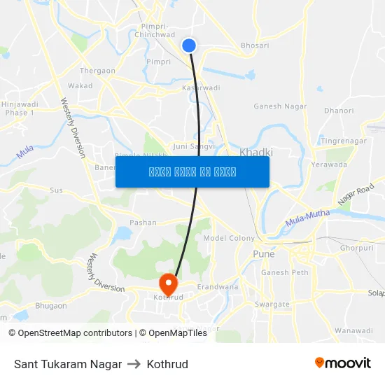 संत तुकाराम नगर to कोथरुड map