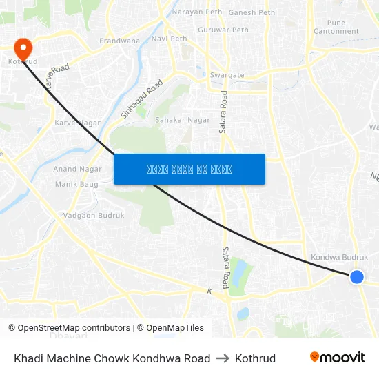 खडी मशीन चौक कोंढवा रोड to कोथरुड map