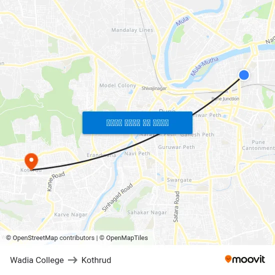 Wadia College to Kothrud map