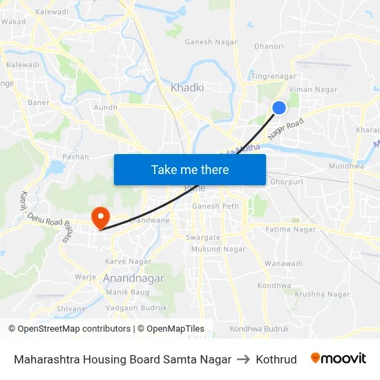 Maharashtra Housing Board Samta Nagar to कोथरुड map
