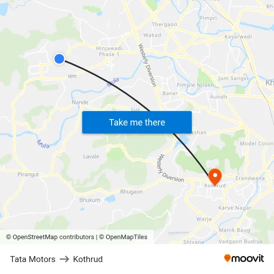 Tata Motors to Kothrud map