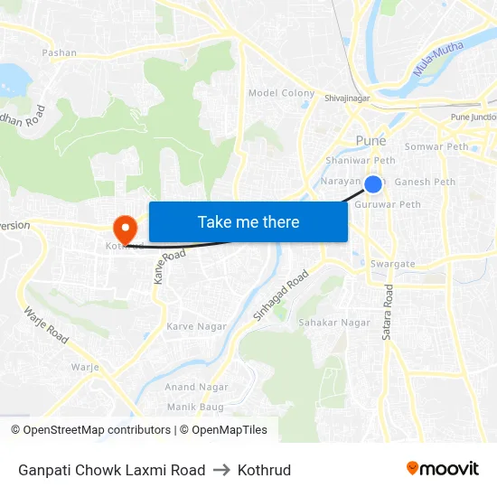 Ganpati Chowk Laxmi Road to Kothrud map