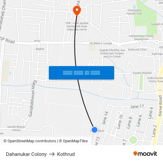 दहानुकर कॉलोनी to कोथरुड map