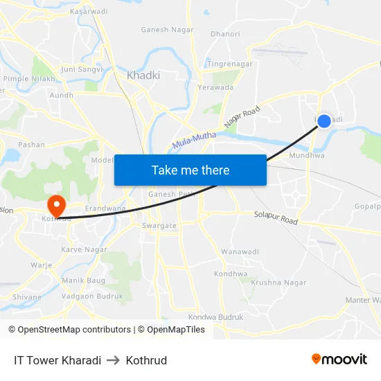 IT Tower Kharadi to Kothrud map