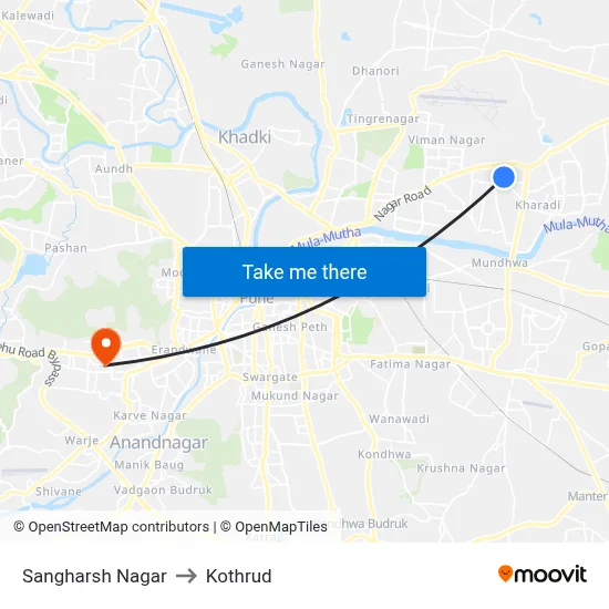 संघर्ष नगर to कोथरुड map