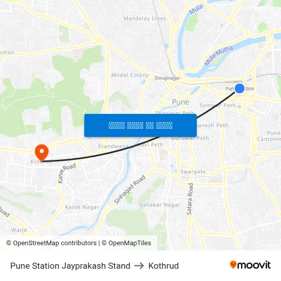 पुणे स्टेशन जयप्रकाश स्टैंड to कोथरुड map