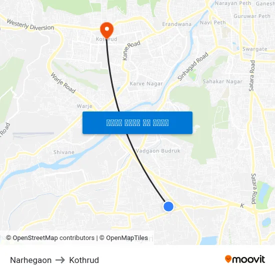 नरहेगाव to कोथरुड map