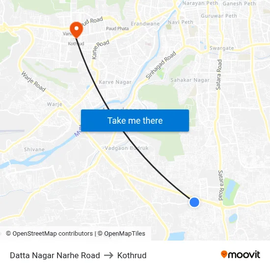 दत्त नगर नरहे रोड to कोथरुड map