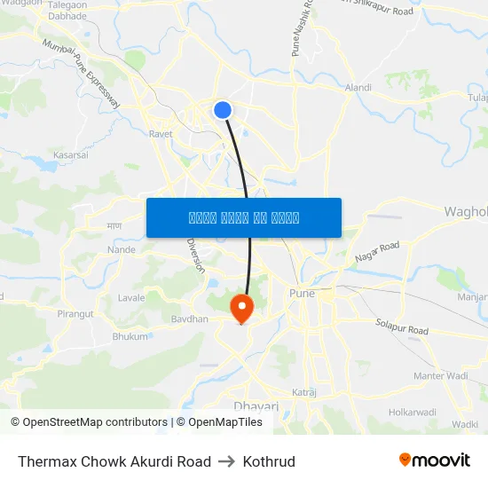 थरमैक्स चौक आकुर्डी रोड to कोथरुड map