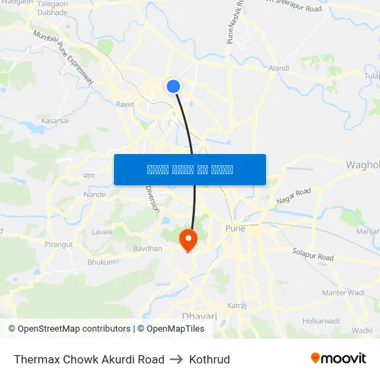 थरमैक्स चौक आकुर्डी रोड to कोथरुड map