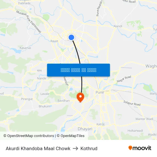 आकुर्डी खंडोबा माळ चौक to कोथरुड map