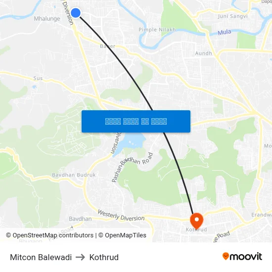 Mitcon Balewadi to Kothrud map