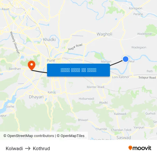 कोलवाडी to कोथरुड map
