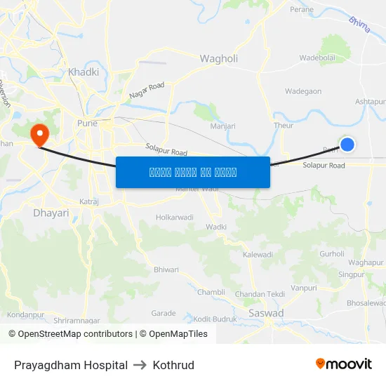 प्रयागधाम हॉस्पिटल to कोथरुड map