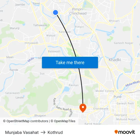 मुंजाबा वसाहत to कोथरुड map