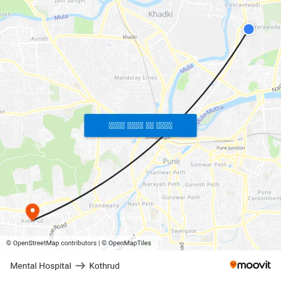 मानसिक अस्पताल to कोथरुड map