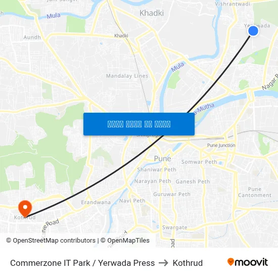 कॉमरझोन आईटी पार्क / येरवाडा प्रेस to कोथरुड map