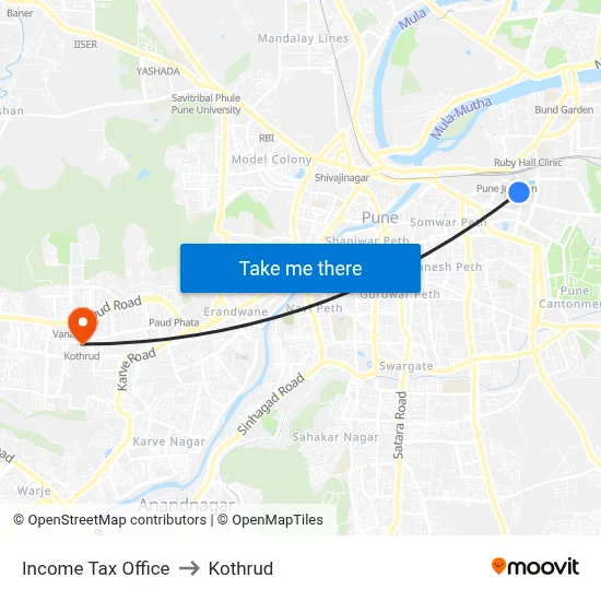 आयकर कार्यालय to कोथरुड map