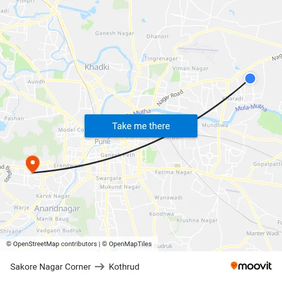 सकोरे नगर कॉर्नर to कोथरुड map