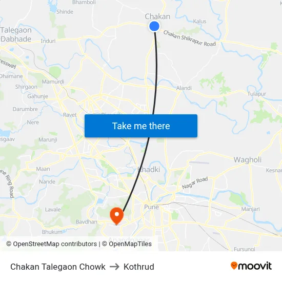 चाकण तळेगाव चौक to कोथरुड map