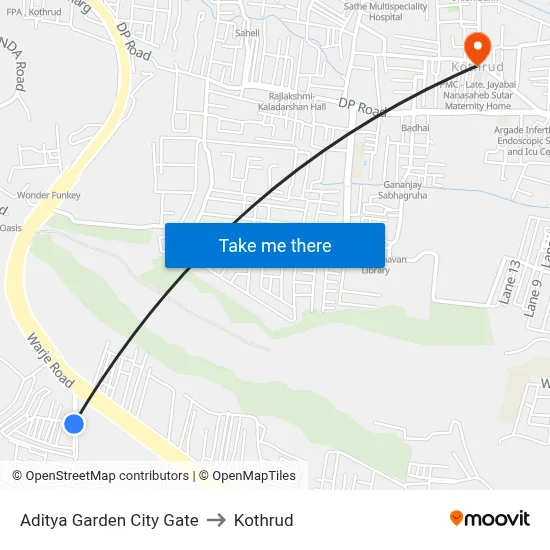 आदित्य गार्डन सिटी गेट to कोथरुड map