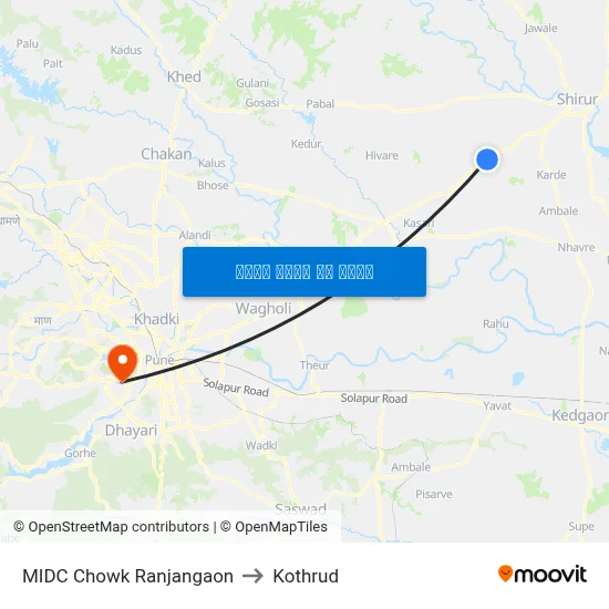 एमआईडीसी चौक रंजनगांव to कोथरुड map