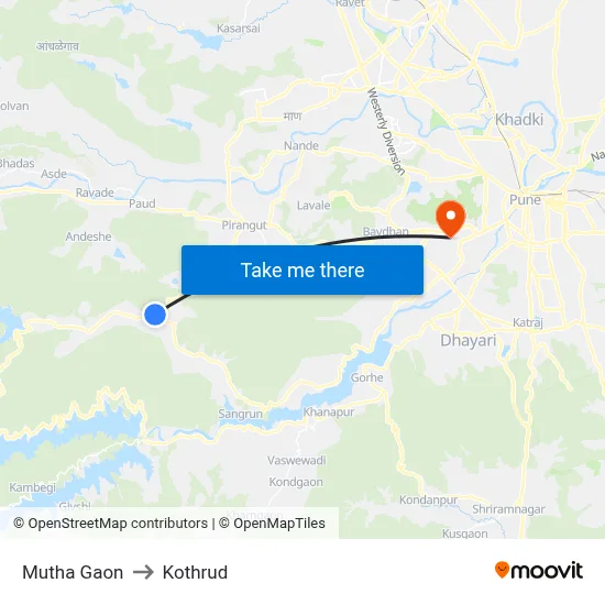 Mutha Gaon to Kothrud map