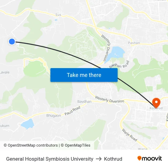 General Hospital Symbiosis University to कोथरुड map