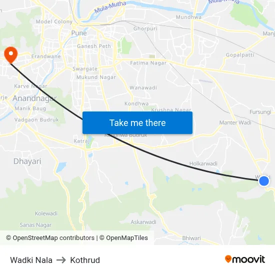 वाडकी नाला to कोथरुड map