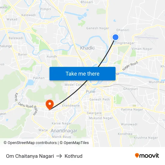 ओम चैतन्य नगरी to कोथरुड map