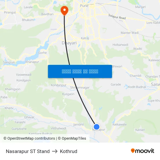 नसरापुर एसटी स्टैंड to कोथरुड map