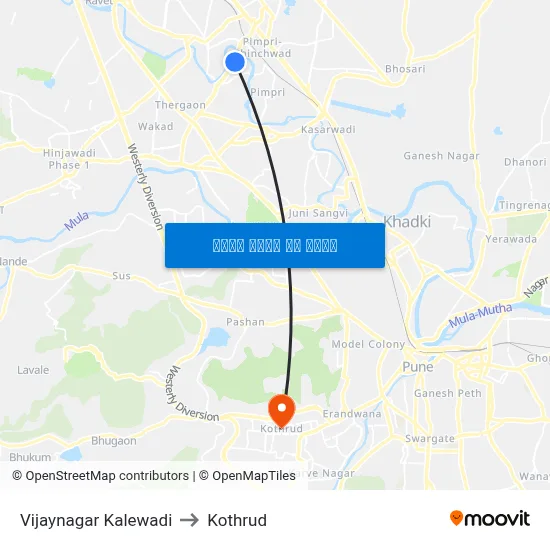 विजयनगर कालेवाडी to कोथरुड map