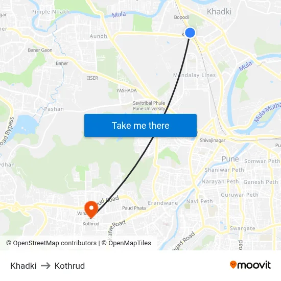 खड़की to कोथरुड map