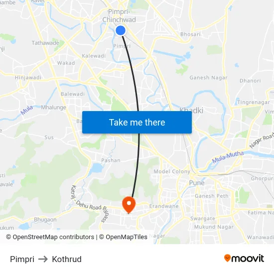 पिंपरी to कोथरुड map