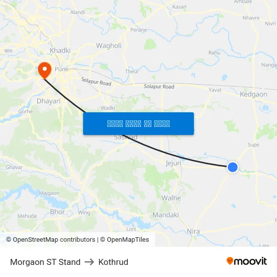 मोरगाव एसटी स्टैंड to कोथरुड map