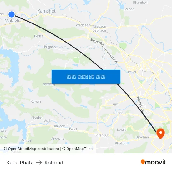 कर्ला फाटा to कोथरुड map